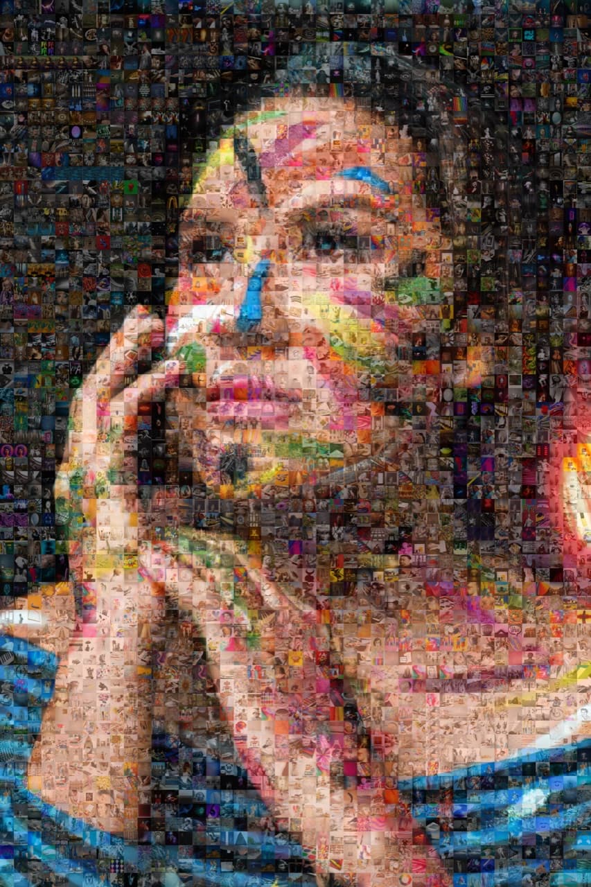 An artistic photo mosaic, suitable as a personalized gift