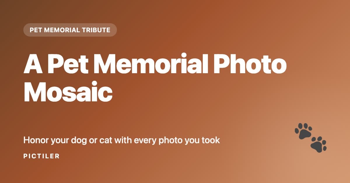 A pet memorial photo mosaic, a portrait of a dog made from every photo of him