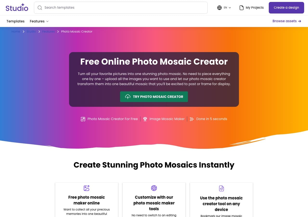 Creative Fabrica Studio photo mosaic creator website screenshot