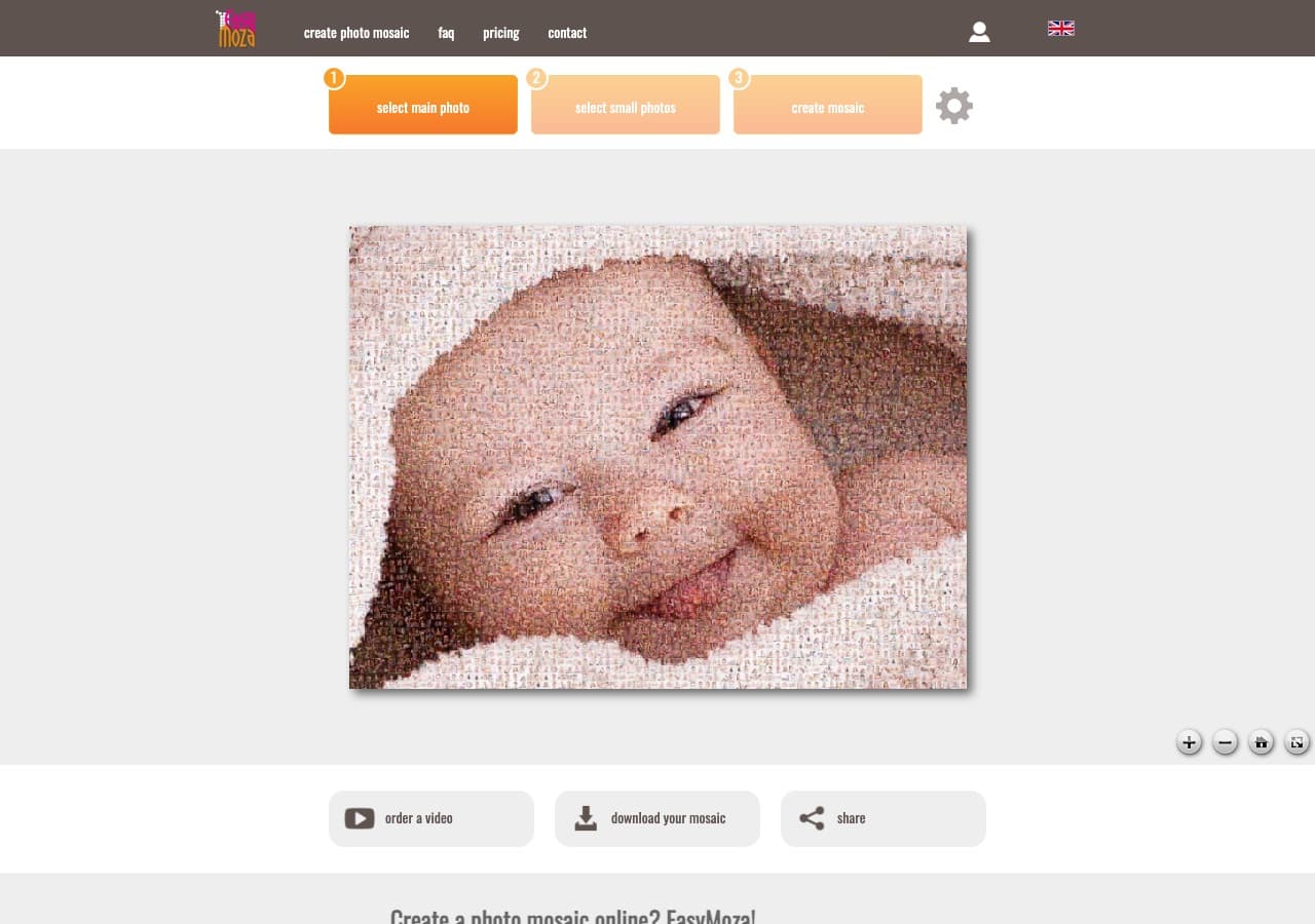 EasyMoza online photo mosaic creator website screenshot
