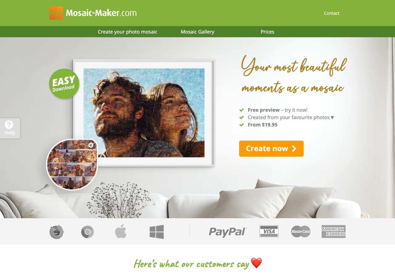 Mosaic-Maker.com photo mosaic generator website screenshot