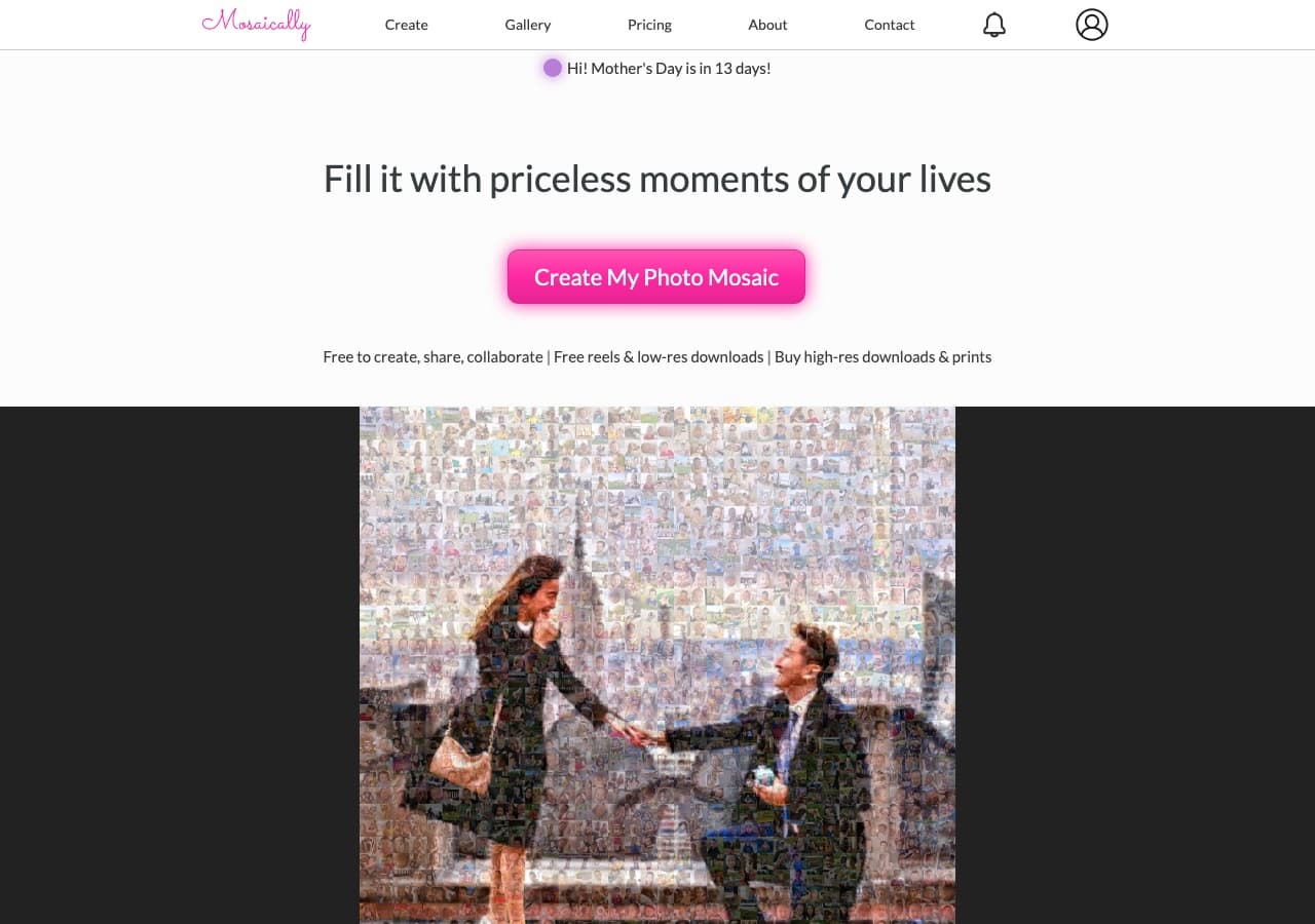 Mosaically photo mosaic creator website screenshot