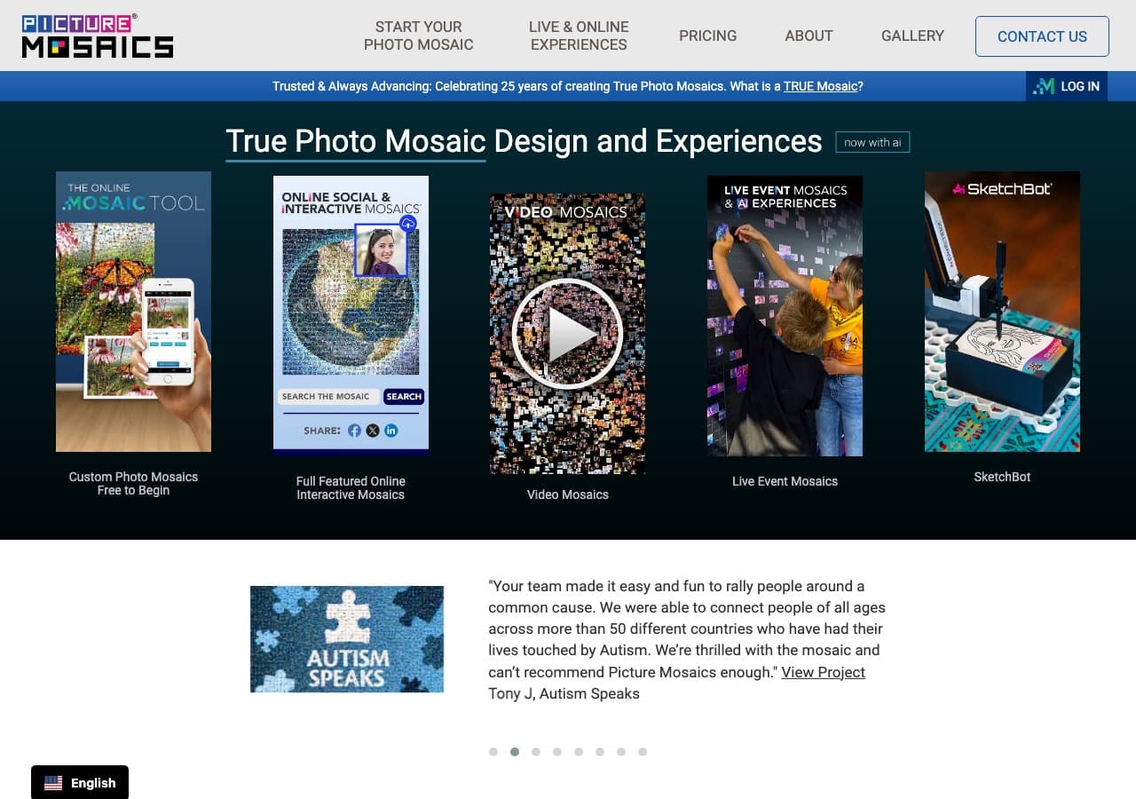 Picture Mosaics photo mosaic software website screenshot