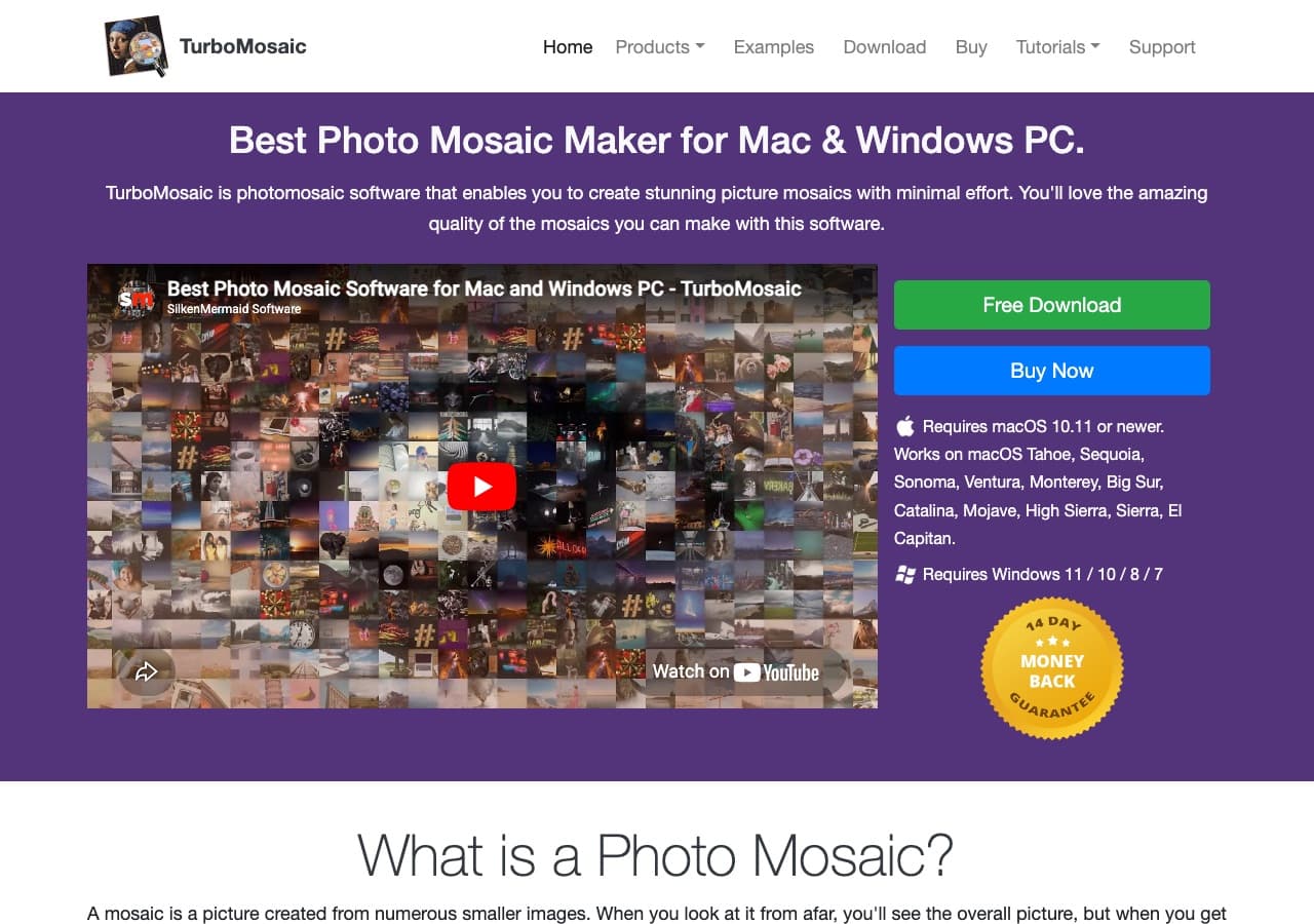 TurboMosaic desktop photo mosaic software website screenshot
